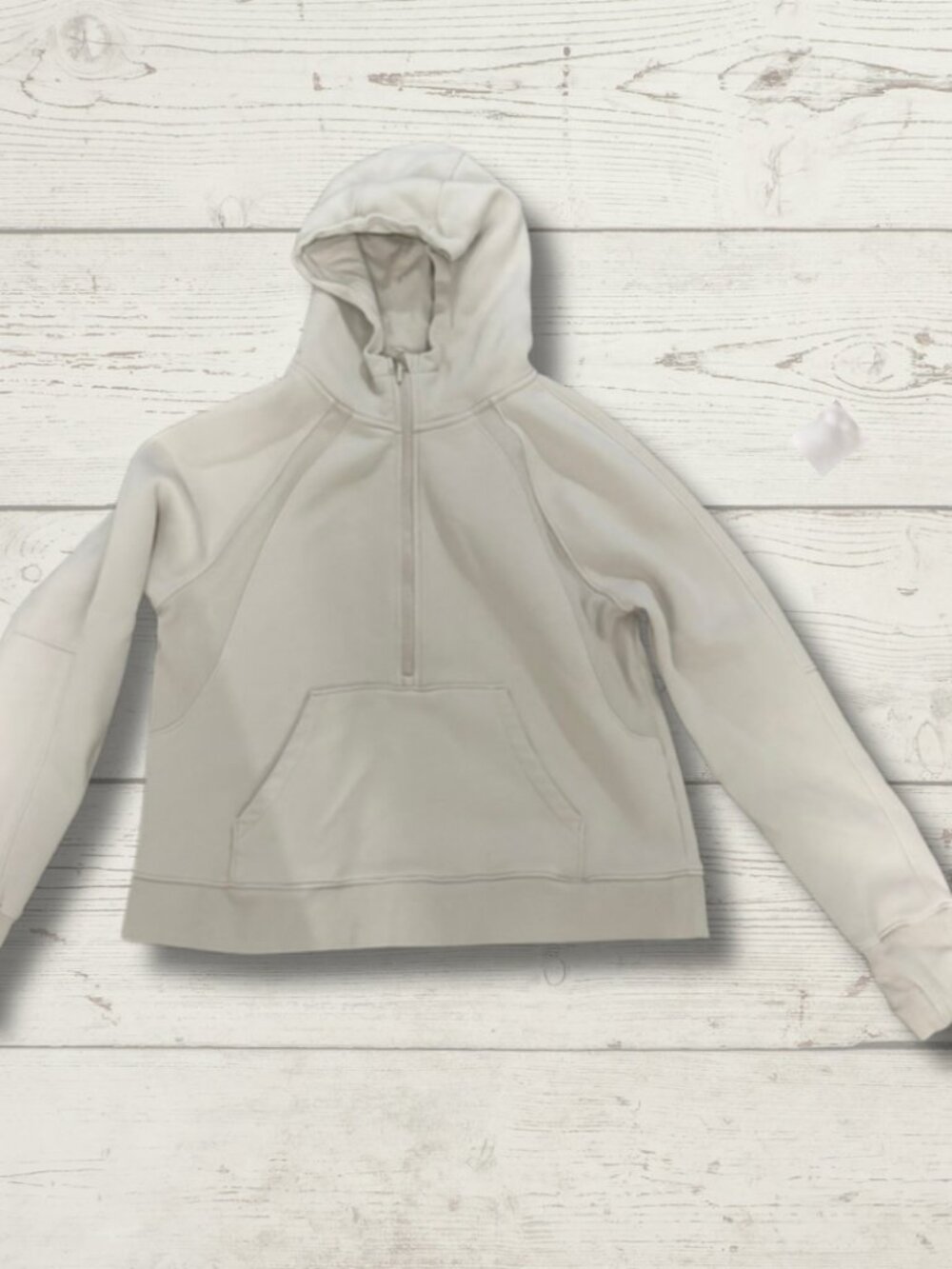 Lole Half Zip Hoodie Sweater Medium White Beige Pullover Kangaroo Pocket - Picture 6 of 6